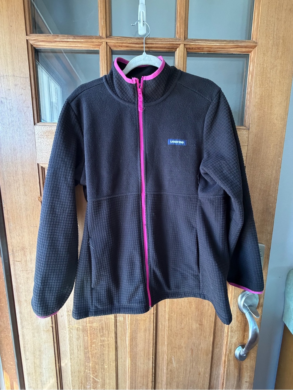 Lands' End ladies Black Fleece Jacket with Pink Trim